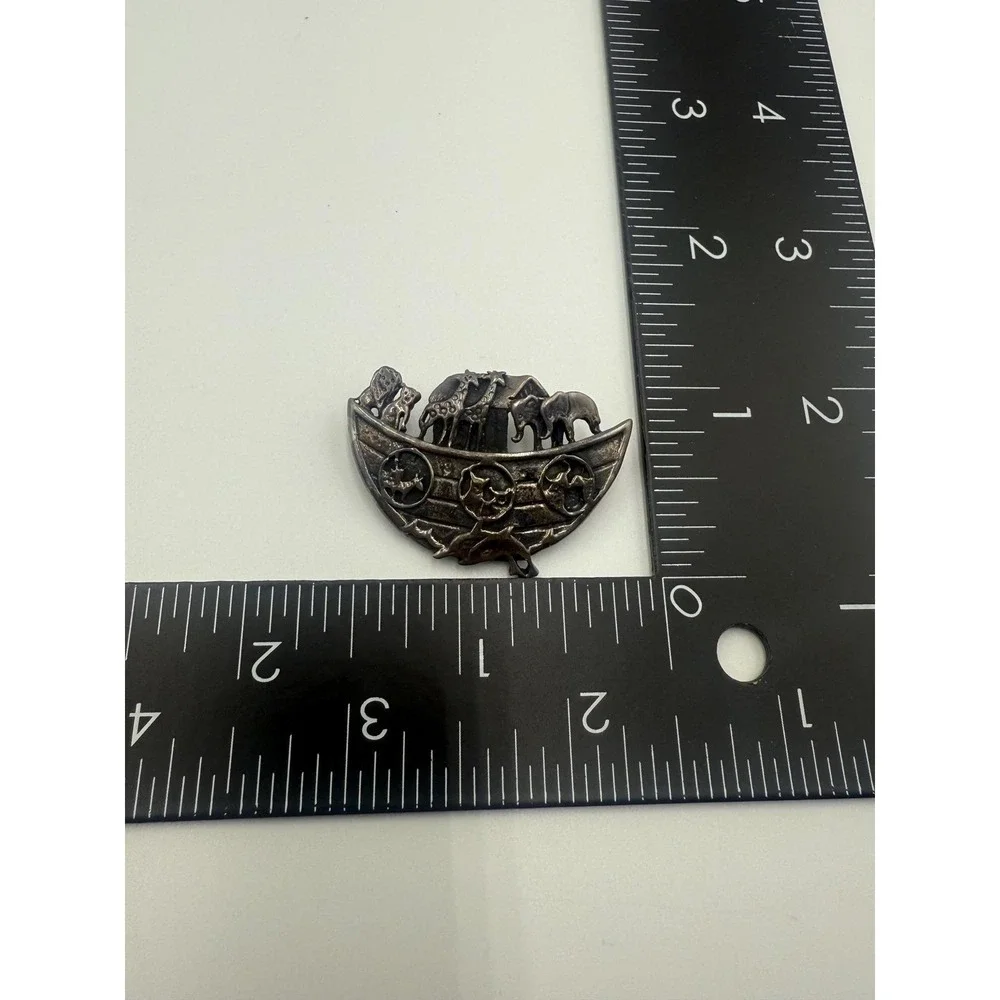 Sterling Silver Noah's Ark Brooch 925 Animal Pin Vintage Religious Jewelry‎